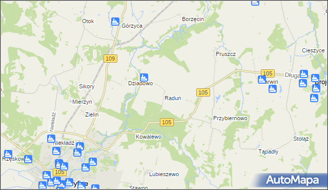 mapa Raduń gmina Gryfice, Raduń gmina Gryfice na mapie Targeo