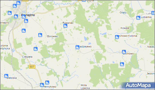 mapa Radziejewo gmina Pieniężno, Radziejewo gmina Pieniężno na mapie Targeo