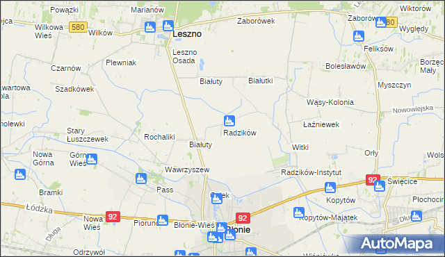 mapa Radzików gmina Błonie, Radzików gmina Błonie na mapie Targeo