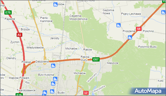 mapa Raków gmina Moszczenica, Raków gmina Moszczenica na mapie Targeo