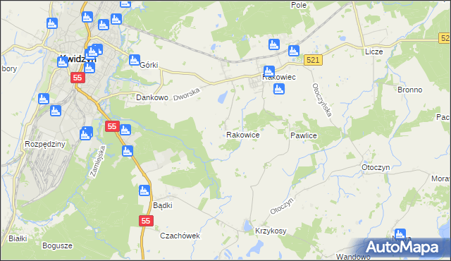 mapa Rakowice gmina Kwidzyn, Rakowice gmina Kwidzyn na mapie Targeo