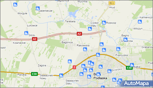 mapa Rakowiska gmina Biała Podlaska, Rakowiska gmina Biała Podlaska na mapie Targeo