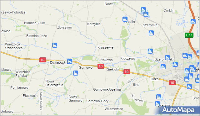 mapa Rakowo gmina Dzierzążnia, Rakowo gmina Dzierzążnia na mapie Targeo