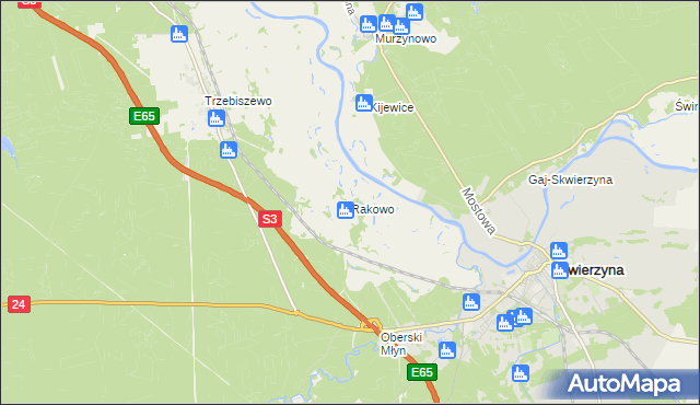 mapa Rakowo gmina Skwierzyna, Rakowo gmina Skwierzyna na mapie Targeo