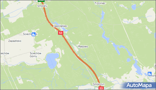 mapa Rębowo gmina Kłodawa, Rębowo gmina Kłodawa na mapie Targeo