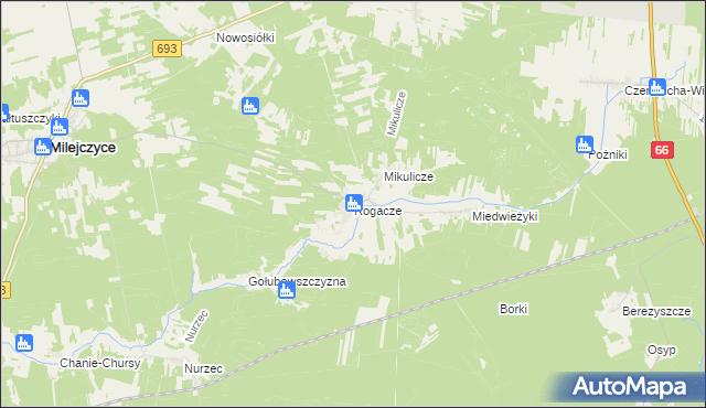 mapa Rogacze gmina Milejczyce, Rogacze gmina Milejczyce na mapie Targeo