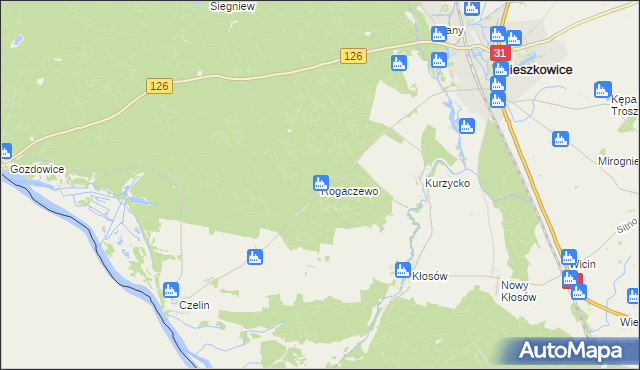 mapa Rogaczewo gmina Mieszkowice, Rogaczewo gmina Mieszkowice na mapie Targeo