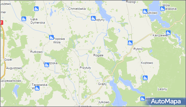 mapa Rogale gmina Dźwierzuty, Rogale gmina Dźwierzuty na mapie Targeo