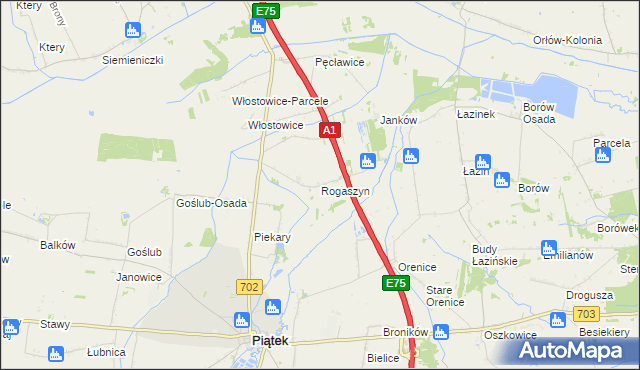 mapa Rogaszyn gmina Piątek, Rogaszyn gmina Piątek na mapie Targeo
