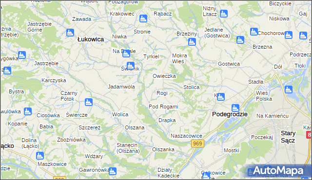 mapa Rogi gmina Podegrodzie, Rogi gmina Podegrodzie na mapie Targeo