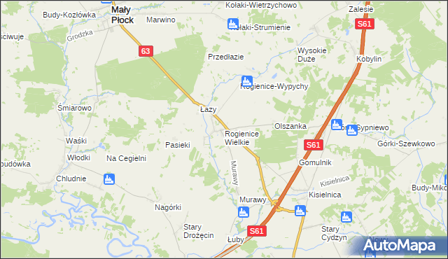 mapa Rogienice Wielkie, Rogienice Wielkie na mapie Targeo