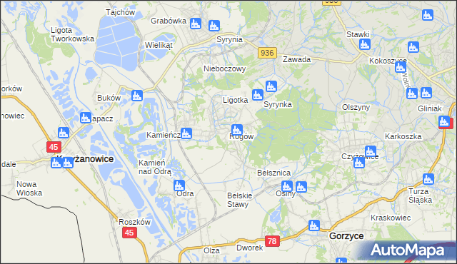 mapa Rogów gmina Gorzyce, Rogów gmina Gorzyce na mapie Targeo