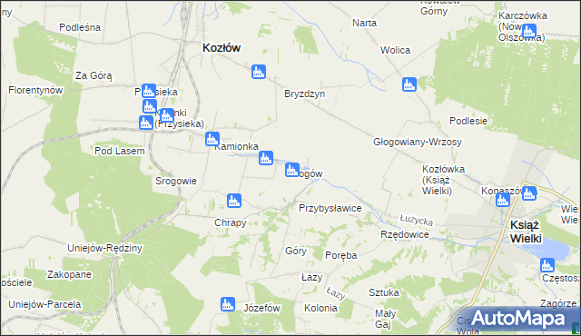 mapa Rogów gmina Kozłów, Rogów gmina Kozłów na mapie Targeo
