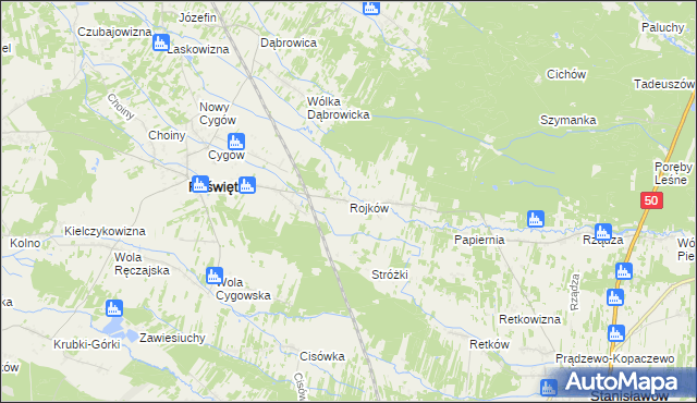 mapa Rojków gmina Poświętne, Rojków gmina Poświętne na mapie Targeo