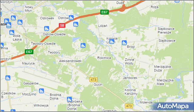 mapa Rokitnica gmina Łask, Rokitnica gmina Łask na mapie Targeo