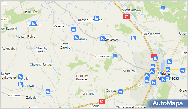 mapa Romanowo gmina Karniewo, Romanowo gmina Karniewo na mapie Targeo