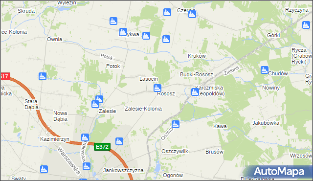 mapa Rososz gmina Ryki, Rososz gmina Ryki na mapie Targeo