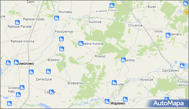 mapa Rososz gmina Wąsewo, Rososz gmina Wąsewo na mapie Targeo
