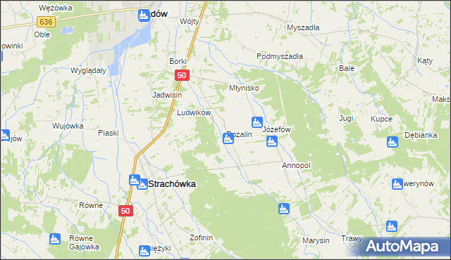mapa Rozalin gmina Strachówka, Rozalin gmina Strachówka na mapie Targeo