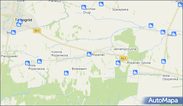 mapa Różaniec gmina Tarnogród, Różaniec gmina Tarnogród na mapie Targeo
