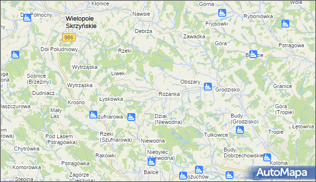 mapa Różanka gmina Wiśniowa, Różanka gmina Wiśniowa na mapie Targeo