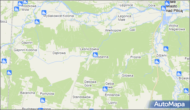 mapa Różanna gmina Odrzywół, Różanna gmina Odrzywół na mapie Targeo