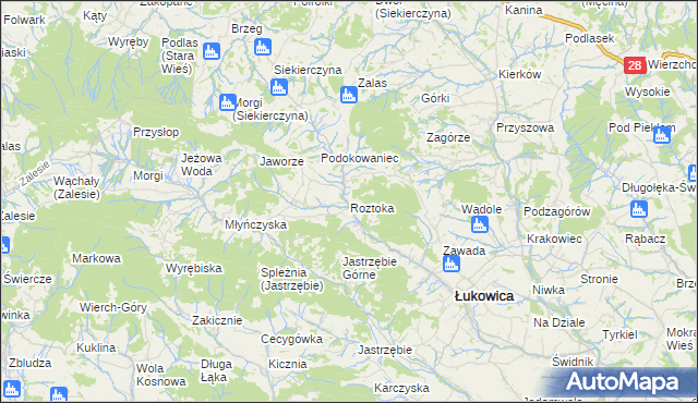 mapa Roztoka gmina Łukowica, Roztoka gmina Łukowica na mapie Targeo