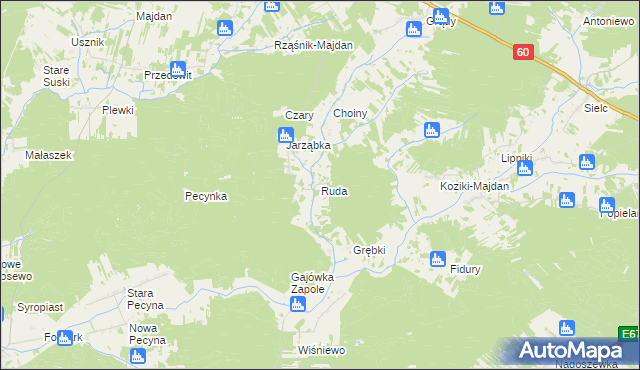 mapa Ruda gmina Wąsewo, Ruda gmina Wąsewo na mapie Targeo
