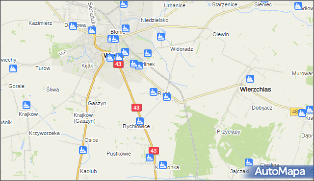 mapa Ruda gmina Wieluń, Ruda gmina Wieluń na mapie Targeo