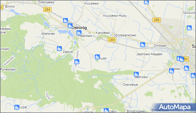 mapa Rudki gmina Ostroróg, Rudki gmina Ostroróg na mapie Targeo
