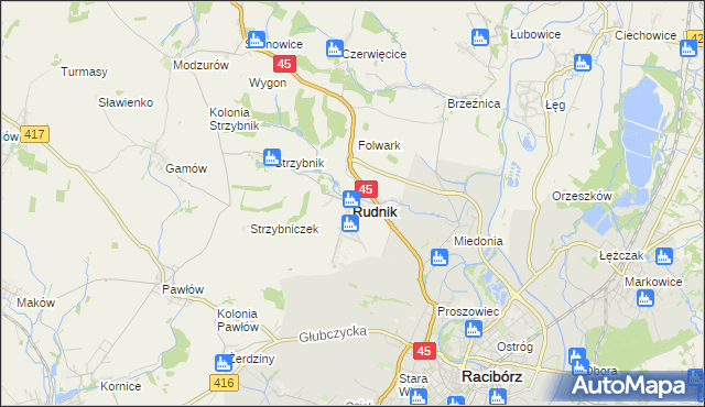 mapa Rudnik powiat raciborski, Rudnik powiat raciborski na mapie Targeo