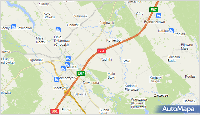 mapa Rudniki gmina Raczki, Rudniki gmina Raczki na mapie Targeo