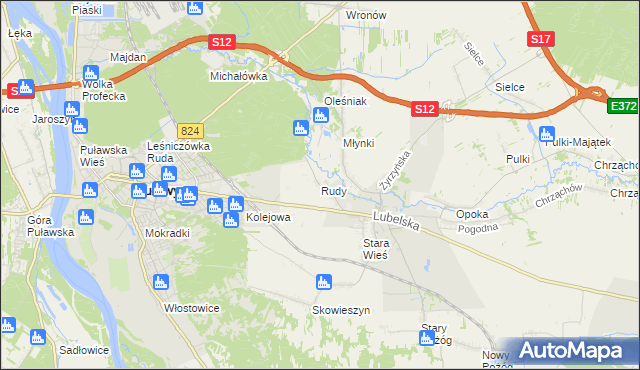 mapa Rudy gmina Końskowola, Rudy gmina Końskowola na mapie Targeo