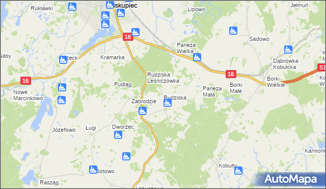 mapa Rudziska gmina Biskupiec, Rudziska gmina Biskupiec na mapie Targeo