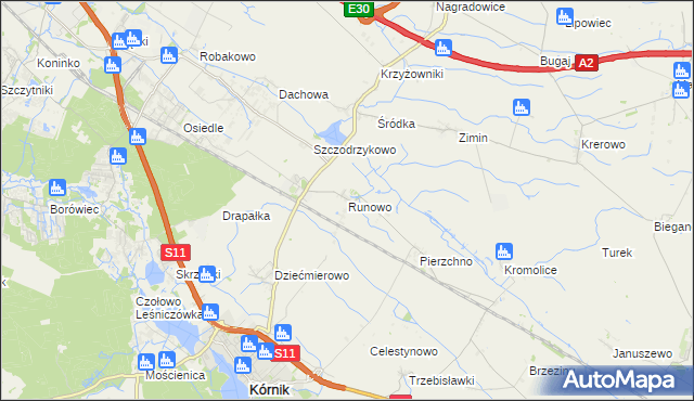 mapa Runowo gmina Kórnik, Runowo gmina Kórnik na mapie Targeo