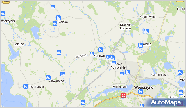 mapa Runowo gmina Węgorzyno, Runowo gmina Węgorzyno na mapie Targeo