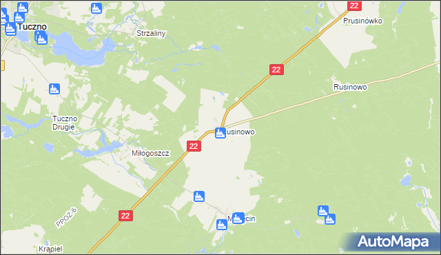 mapa Rusinowo gmina Tuczno, Rusinowo gmina Tuczno na mapie Targeo