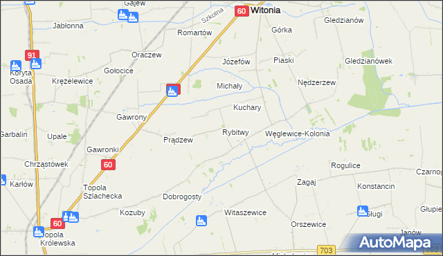 mapa Rybitwy gmina Witonia, Rybitwy gmina Witonia na mapie Targeo