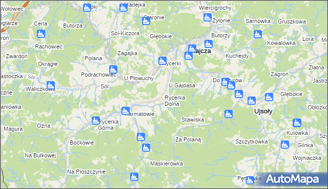 mapa Rycerka Dolna, Rycerka Dolna na mapie Targeo