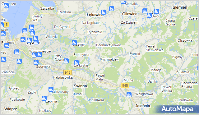 mapa Rychwałdek, Rychwałdek na mapie Targeo