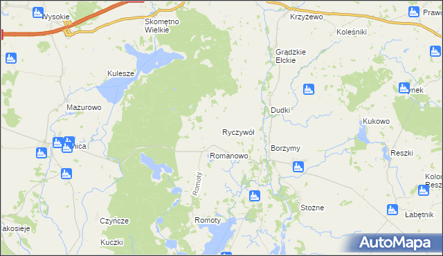 mapa Ryczywół gmina Kalinowo, Ryczywół gmina Kalinowo na mapie Targeo