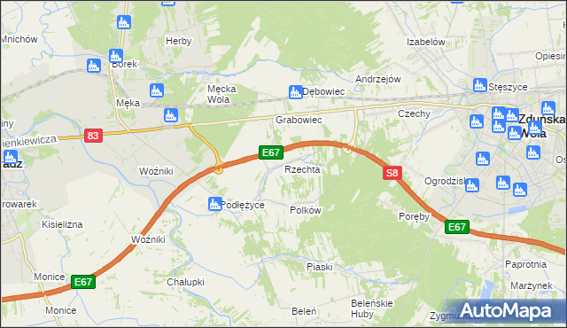 mapa Rzechta gmina Sieradz, Rzechta gmina Sieradz na mapie Targeo