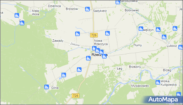 mapa Rzeczyca powiat tomaszowski, Rzeczyca powiat tomaszowski na mapie Targeo