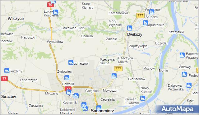 mapa Rzeczyca Sucha, Rzeczyca Sucha na mapie Targeo