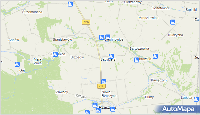 mapa Sadykierz gmina Rzeczyca, Sadykierz gmina Rzeczyca na mapie Targeo