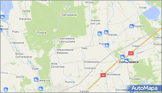 mapa Sapy gmina Domaniewice, Sapy gmina Domaniewice na mapie Targeo