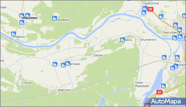 mapa Sarbia gmina Krosno Odrzańskie, Sarbia gmina Krosno Odrzańskie na mapie Targeo