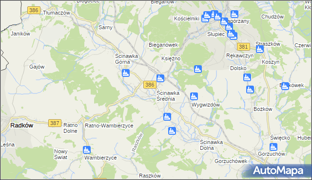 mapa Ścinawka Średnia, Ścinawka Średnia na mapie Targeo