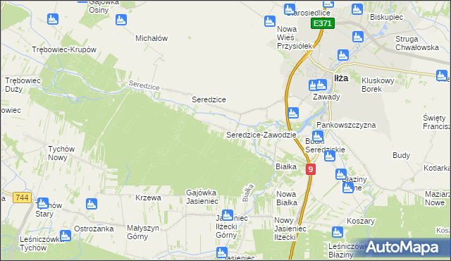 mapa Seredzice-Zawodzie, Seredzice-Zawodzie na mapie Targeo