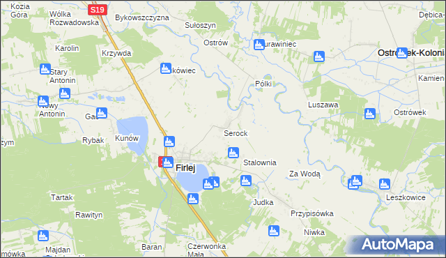 mapa Serock gmina Firlej, Serock gmina Firlej na mapie Targeo